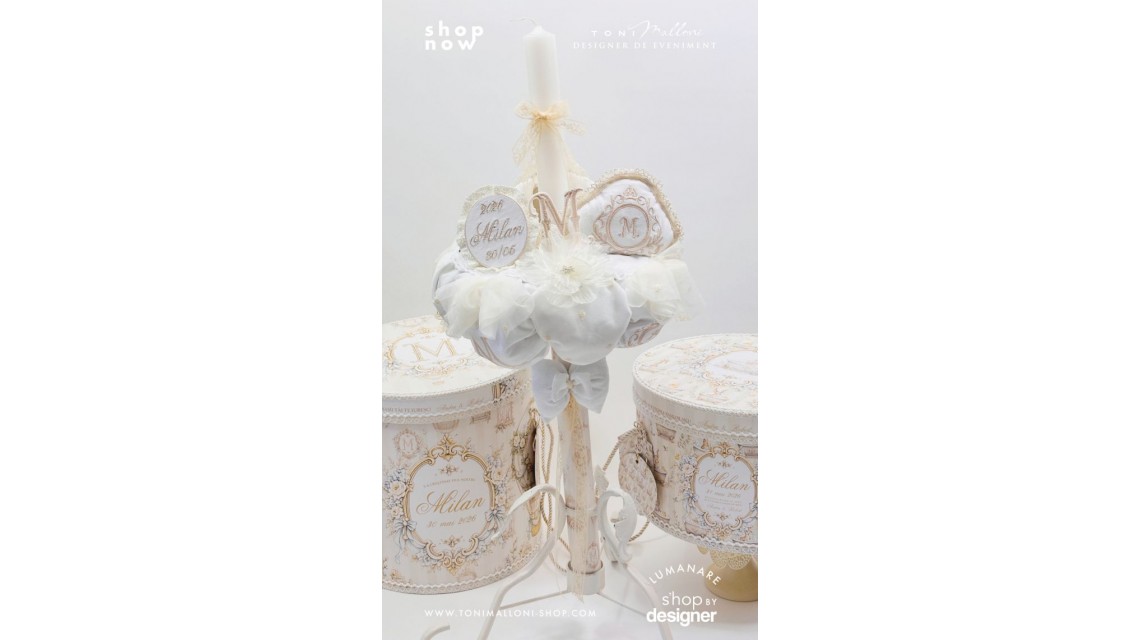 Lumânare de Botez Atelier Paris Monogramă Brodată Ivory Champagne 5